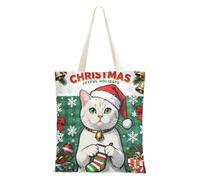 WDdZzyy Merry Christmas Cat Verde Plaid Borsa di Tela Per Le Donne per Le Donne Con Tasche Con Manici Riutilizzabile Bulk Totes Regali Carini