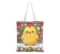 WDdZzyy Merry Christmas Chicken Green Plaid Canvas Tote per le donne con tasche con manici riutilizzabili Bulk Totes Regali carini per le donne