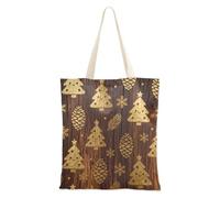 WDdZzyy Merry Christmas Gold Tree Wood Pattern Borsa di tela per le donne per le donne con tasche con manici riutilizzabile tela Tote Bulk regalo di compleanno