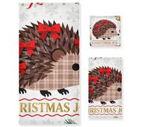 WDdZzyy Merry Christmas Hedgehog - Set di 3 asciugamani per il viso in microfibra, 1 asciugamano da bagno, 1 asciugamano per le mani, 1 panno per la casa, cucina, hotel, palestra, nuoto, spa