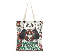 WDdZzyy Merry Christmas Panda Red Plaid Canvas Tote Bag per le donne per le donne con tasche con manici Borsa di tela riutilizzabile Tote Bag Bulk Canvas Regalo