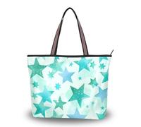 WDdZzyy Mint Green e Blue Stars tessuto di seta zip tote con cerniera borse estive alla moda per le donne, Stelle Verde Menta e Blu, Large