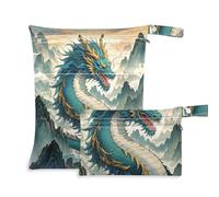 WDdZzyy Mountain Clouds Chinese Dragon Green Mess-Proof Wet Bags 2 Pack Travel Essentials per volare con manici per fare il bagno