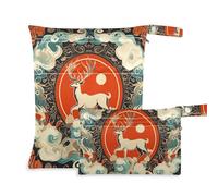 WDdZzyy Mysterious Cloud - Borsa da bagno impermeabile con alce e cervo, confezione da 2, essenziale da viaggio, con manici per pannolini per bambini