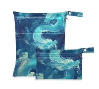 WDdZzyy Mystery Dragon - Borse con cerniera blu per pannolini, confezione da 2, borsa bagnata per costume da bagno con manici per yoga