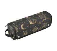 WDdZzyy Organizer 2 in 1 per strumenti per capelli a forma di gatto, colore nero e oro, tappetino resistente al calore, impermeabile, organizer da viaggio per ferro da stiro piatto e accessori per la