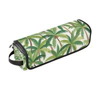 WDdZzyy Organizer 2 in 1 per strumenti per capelli, motivo albero di cocco, con cuscinetto resistente al calore, impermeabile, portatile, aperto, piatto, borsa da viaggio per ferri da stiro, piastre