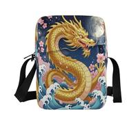 WDdZzyy piccola borsa messenger per gli uomini borsa a tracolla da uomo borse quotidiane borse a tracolla tracolla regolabile per sport all'aria aperta drago giapponese luna fiore onda