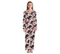 WDdZzyy Pigiama a maniche lunghe con risvolto da donna in oro rosa con dragone nero morbido e comodo, Drago Nero Oro Rosa, L