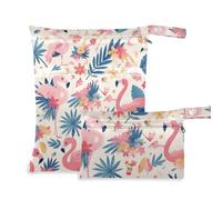 WDdZzyy Pink Flamingo Flowers - Borsa impermeabile con cerniera, confezione da 2, essenziale da viaggio per volare, con manici per viaggi