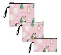 WDdZzyy Pink Merry Christmas Bear and Rabbit Confezione da 3 sacchetti riutilizzabili per panini e snack multiuso per ragazzi borse per il pranzo per donne e ragazze viaggio