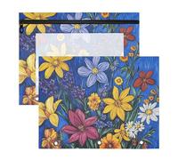 WDdZzyy Raccoglitore Hosta blu con fiori autunnali e orchidee, finestra trasparente, perforatore a 3 fori, per lettere di carta A4, confezione da 2 per insegnanti, ritorno a scuola