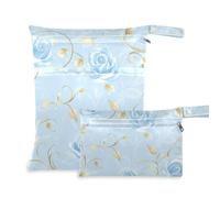 WDdZzyy Rose Golden Leaves Pastel Retro Borsa per la biancheria impermeabile, confezione da 2 pezzi essenziale da viaggio per volare con manici per asilo nido