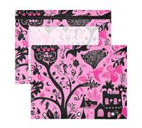 WDdZzyy Sacchetti a 3 fori per raccoglitori a 3 anelli, motivo castello di Halloween, colore nero e rosa, confezione da 2 per insegnanti, studenti scolastici, forniture per insegnanti