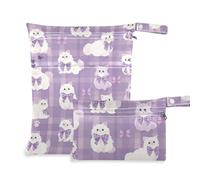 WDdZzyy Sacchetti impermeabili lavabili con simpatici gatti, viola, bianchi, confezione da 2, essenziali da viaggio per bambini, con manici per fare il bagno