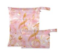 WDdZzyy Sacchetti lavabili per pannolini, motivo note musicali ad acquerello, colore rosa dorato, confezione da 2, essenziali da viaggio per volare con manici per viaggiare