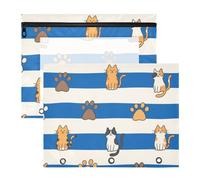 WDdZzyy Scatola a righe blu e bianche con zampa di gatto, adorabile perforatrice a 3 fori, per lettere di carta A4, confezione da 2 pezzi, per studenti scolastici, forniture per insegnanti