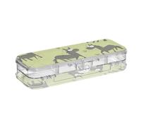 WDdZzyy Scatola per matite a doppio strato, con simpatico cavallo, colore nero e verde, trasparente, per la scuola, con coperchio a scatto