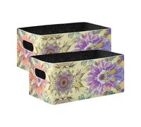 WDdZzyy Scatole portaoggetti a forma di cubo in stile bohémien, con fiori e fiori, colore giallo, confezione da 2 pezzi, per organizzare libri e vestiti per il soggiorno