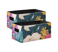 WDdZzyy Scatole portaoggetti colorate in stile hawaiano con fiori tropicali e foglie di palma, confezione da 2 pezzi, per organizzare vestiti per armadio, scaffale, comò