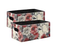 WDdZzyy Scatole portaoggetti grandi, in stile bohémien, con fiori e api rosse, confezione da 2 contenitori in tessuto per armadio, scaffale, comò