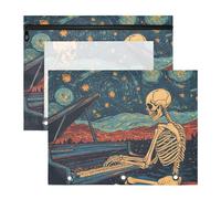 WDdZzyy Scheletro Play The Piano Starry Sky Pencil pouch trasparente finestra 3 anelli tasca per A4 carta lettera 2 Pack studenti casa