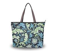 WDdZzyy Seaweed Leaf Blue Flower William Morris tessuto di seta con cerniera borse e borse alla moda grandi borse e borse, Foglia di alghe blu fiore William Morris, Large