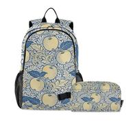 WDdZzyy Set zaino e borsa per il pranzo per ragazze adolescenti William Morris vintage frutta gialla blu borsa da scuola e scatola per il pranzo Set per ragazzi borse da scuola 7-10