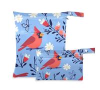 WDdZzyy Simpatica borsa con cerniera blu con uccellini del nord per palestra, confezione da 2 pezzi essenziali da viaggio per bambini con manici per il bagno