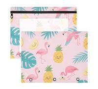 WDdZzyy Simpatici astucci con fenicottero tropicale, con tasca a 3 fori, per lettere formato A4, confezione da 2 pezzi, per studenti di classe