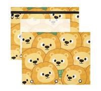 WDdZzyy Simpatico astuccio per cosmetici con leone in cartone animato giallo, cartelle trasparenti tascabili per lettere A4, confezione da 2 pezzi per insegnanti, studenti scolastici, forniture per