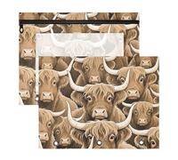 WDdZzyy Simpatico cartone animato Highland Cattle Brown Pencil Box multiuso 3 anelli tasca per lettere A4 carta 2 pack studenti arte forniture