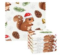 WDdZzyy Strofinacci da cucina riutilizzabili e lavabili con scritta Merry Christmas Squirrel White Farina sacco di farina, confezione da 6