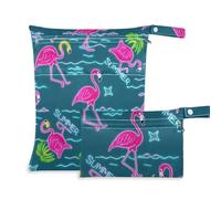 WDdZzyy Summer Neon Flamingo Coconut Tree Blue Waterproof Bathing Suit Bag 2 Pack Wet Bag per costume da bagno con manici per asilo nido