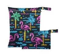WDdZzyy Summer Neon Flamingo Coconut Tree Mess-Proof Laundry Bag 2 Pack Wet Bag per costume da bagno con manici per spiaggia