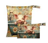 WDdZzyy Sweet Pet Pig Retro Vasca da bagno con cerniera Dry Bags Impermeabile 2 Pack Wet Bag per costume da bagno con manici per pannolini per bambini