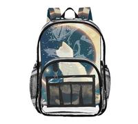 WDdZzyy The White Cat on The Moon Zaini trasparenti per la scuola dei bambini borsa per libri trasparente con tasca laterale borsa resistente trasparente seethrough