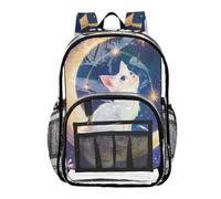 WDdZzyy The White Cat on The Moon Zaino Scuola Trasparente Bookbag Per Ragazzi Trasparente Seethrough Heavy Duty Per