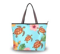 WDdZzyy Tropical Sea Turtle Hibiscus Blu tessuto di seta cinghie con cerniera per borse riutilizzabili grandi borse per le donne, Tartaruga Marina Tropicale Ibisco Blu, Medium