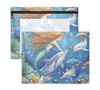 WDdZzyy Trousse in plastica trasparente con delfini e pesci di mare, per documenti formato A4, 2 pezzi, per studenti e classi