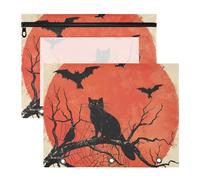 WDdZzyy Trousse per cosmetici horror Halloween ragnatela pipistrello gatto con 3 occhielli rinforzati tasca a 3 fori per lettere di carta A4 confezione da 2 lezioni per insegnanti
