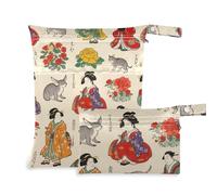 WDdZzyy Ukiyo-e - Borsa impermeabile riutilizzabile da donna, stile retrò, giapponese, confezione da 2, essenziale da viaggio, con manici per piscina