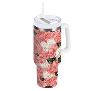 WDdZzyy United States Rose Beauty Flower - Bicchiere sottovuoto da 1,18 l, con cannuccia, resistente alle perdite, riutilizzabile, in acciaio inossidabile, regalo per donne, uomini, lui e lei