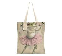 WDdZzyy Vintage Illustrazione Di Una Rana Danza Balletto Tote Bag Tela per Le Donne Con Tasche Con Manici Riutilizzabile Bulk Tote Bags Regali Freschi Per Amiche Femminili