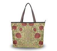 WDdZzyy Vintage Rose Rosse William Morris Pattern tessuto di seta con cerniera borse e borse eleganti a tracolla per le donne, Motivo vintage con rose rosse William Morris, Large