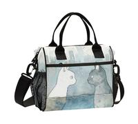 WDdZzyy Watercolor Two Cats Profile Lunch Boxes con tracolla borsa per il pranzo per ragazzi scuola