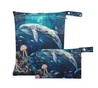 WDdZzyy Whale Art Sea World, borsa nera con cerniera per vestiti bagnati, confezione da 2 pezzi, essenziale da viaggio per bambini, con manici per il viaggio