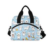 WDdZzyy White Lines - Borsa per il pranzo da donna con motivo a cartoni animati, con tracolla, isolata, per adolescenti, con tasca