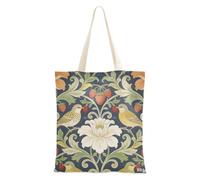WDdZzyy William Morris, borsa da donna in tela con fragole rosse e uccellini, con tasche con manici, borsa di tela riutilizzabile, regali di Natale