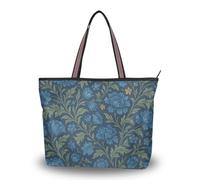 WDdZzyy William Morris Indigo Floral Pattern tessuto di seta con cerniera borse e borse alla moda per le donne trendy, William Morris, motivo floreale indaco, Large
